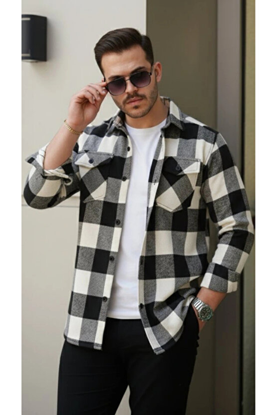 Erkek Uzun Kollu Oduncu Gömlek - Siyah