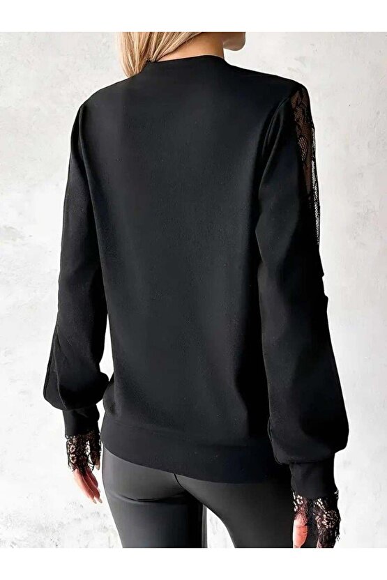 Kadın Uzun Kollu Damla Detaylı Viskon Iki Iplik Bluz