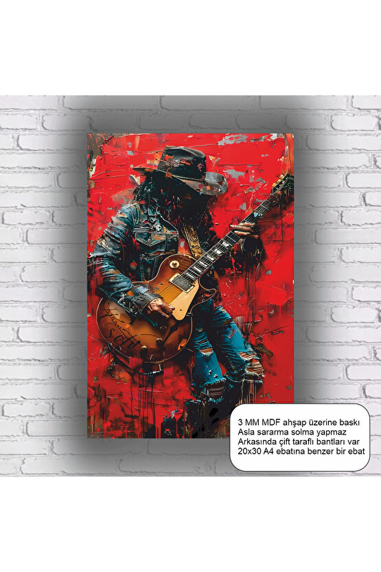 gitar çalan müzisyen adam mdf ahşap tablo poster dekorasyon