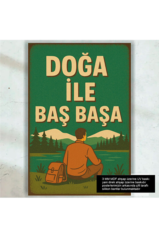 doğa ile baş başa kamp gezi tatil retro ahşap poster tablo