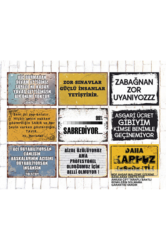 9 Parça Karışık Yazılı Ahşap Tablo Seti eğlenceli esprili komik kamyon arkası sözler duvar yazıları