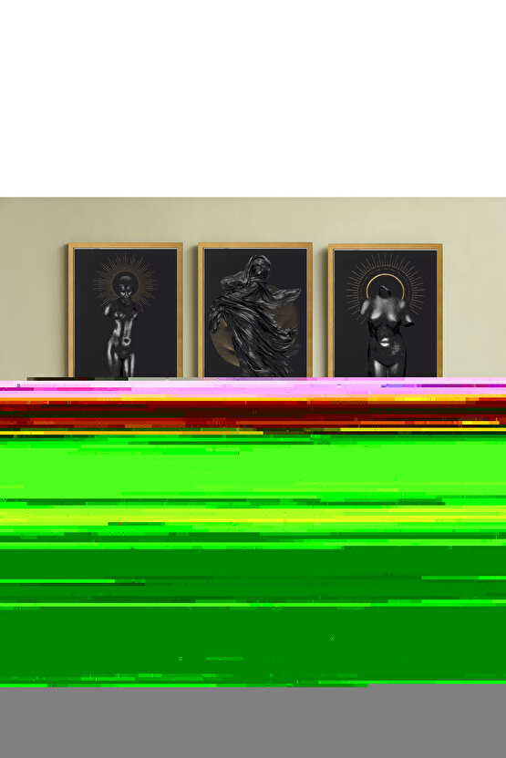 3 Parça Çerçeve Görünümlü Mdf Tablo Seti antik yunan mitolojisi siyah heykeller