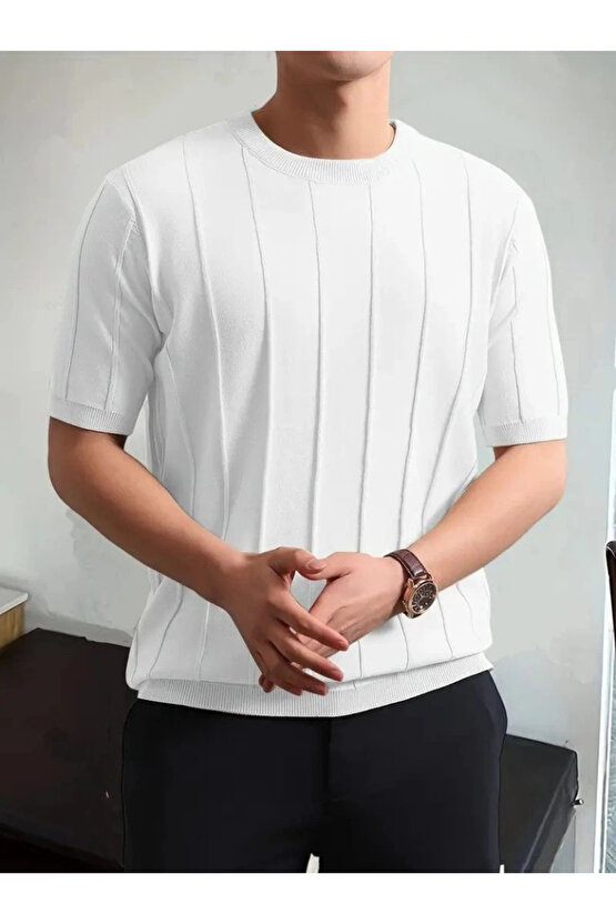 MDB Erkek Kısa Kollu Bisiklet Yaka çizgili Triko Tshirt