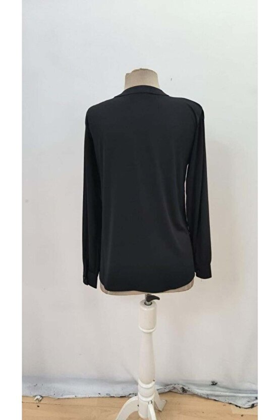 Kadın Uzun Kollu Yakalı Yakadan Bağcıklı Düğmeli Sandy Bluz