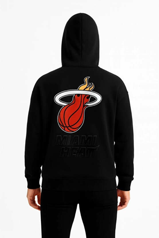 Üç İplik Kapüşonlu Ön Ve Arka Baskılı SweatShirt Hoodie - Siyah