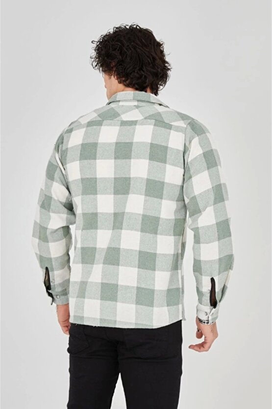 Erkek Uzun Kollu Oduncu Gömlek - Mint Yeşili