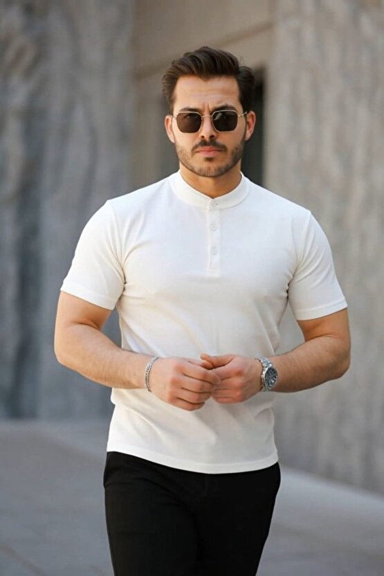 Erkek Kısa Kollu Hakim Yaka önü Düğmeli Viskon Tişört