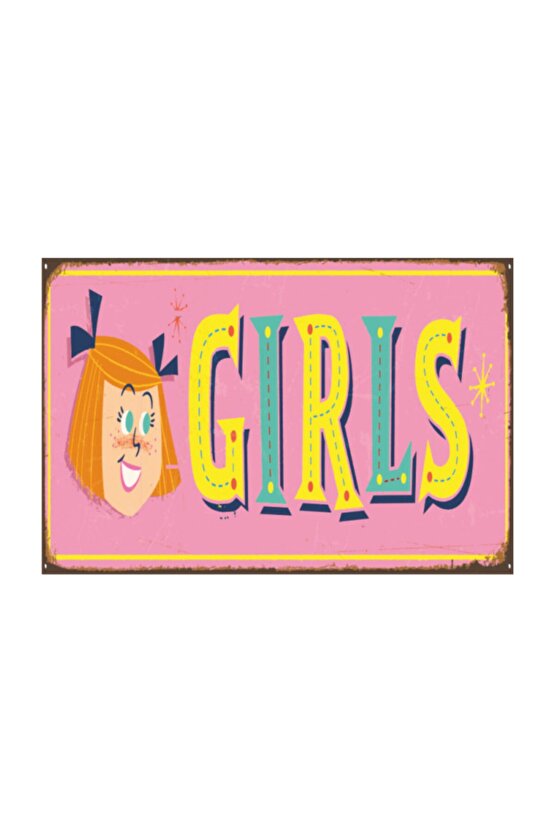 Kız Çocuk Odası Kapı Tabelası (10 Cm X 20 Cm) Mini Retro Ahşap Poster