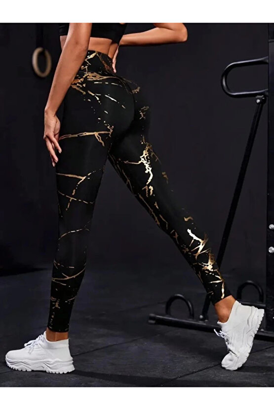 MDB Kadın Yüksek Bel Desenli Spor Tayt