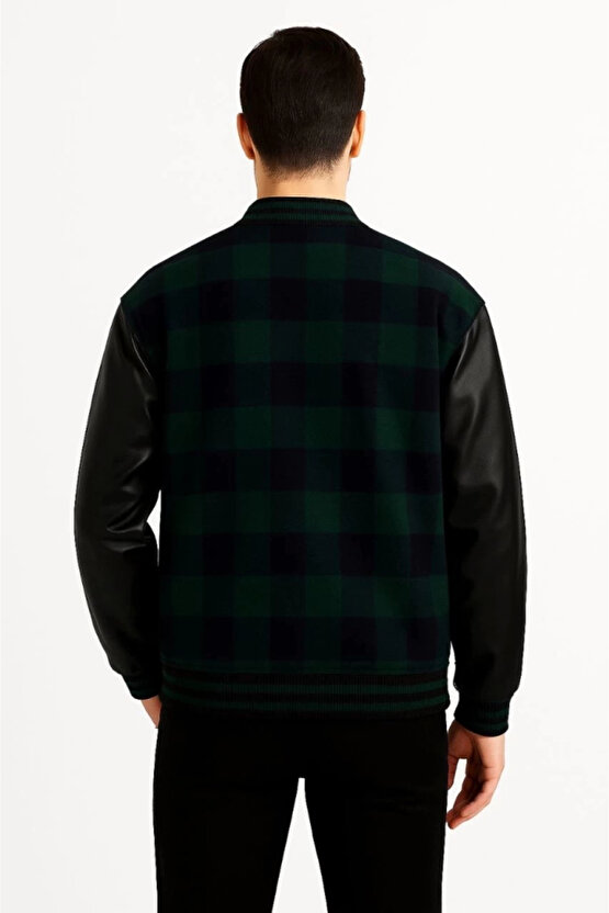 Kolları Suni Deri Içi Astarlı Oduncu Kolej Içi Ceket - Haki