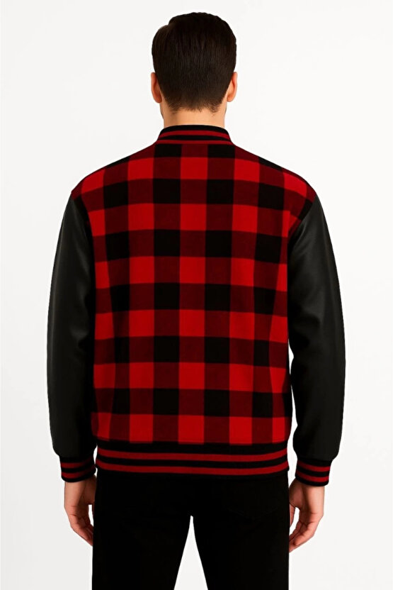 Kolları Suni Deri Içi Astarlı Oduncu Kolej Içi Ceket - Bordo