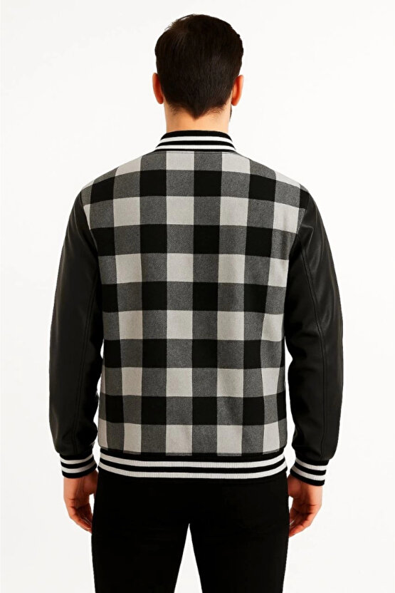 Kolları Suni Deri Içi Astarlı Oduncu Kolej Içi Ceket - Gri