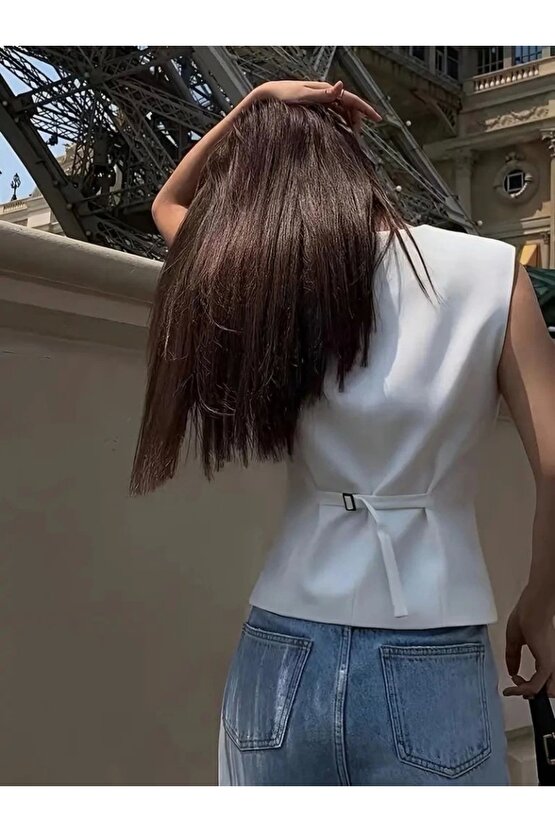 Kadın Sıfır Kollu önden Düğmeli Atlas Yelek