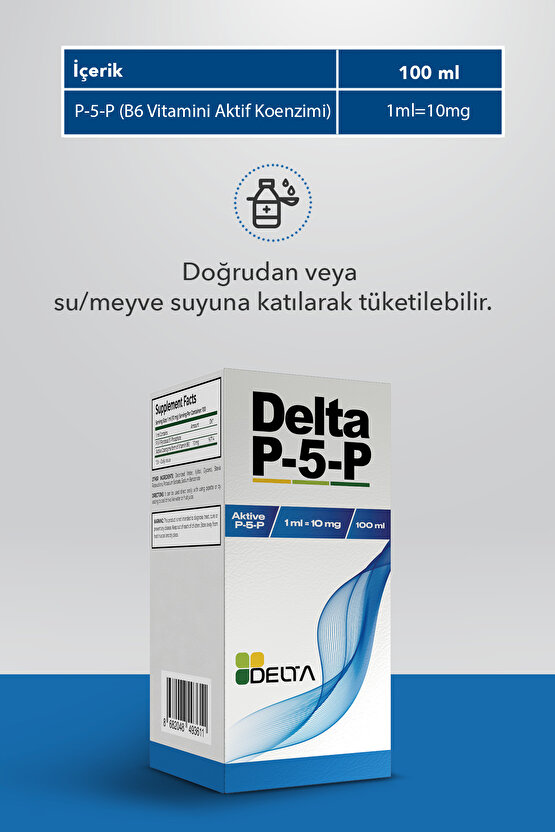 Delta P5p I Sıvı B6 Vitamini Aktif Formu (piridoksal-5-fosfat) 10 Mg1 Ml – 100 Ml – Ölçekli Pipet