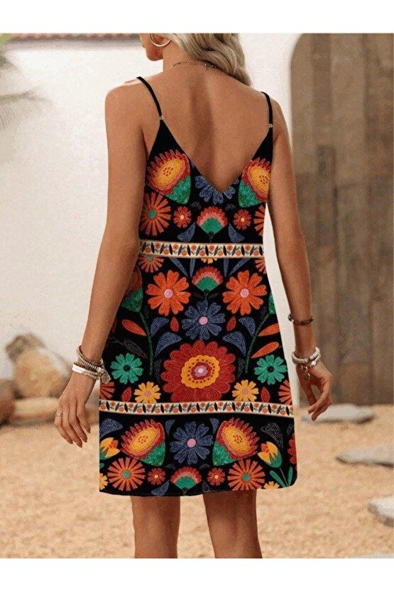 EQURİ Kadın Ip Askılı V Yakalı Süprem Elbise