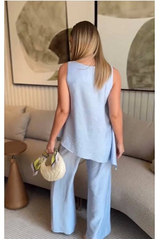 Asimetrik Bluz Pantolon İkili Takım