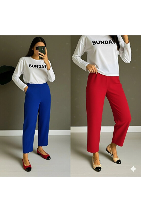 Kadın Yüksek Bel Krep Pantolon