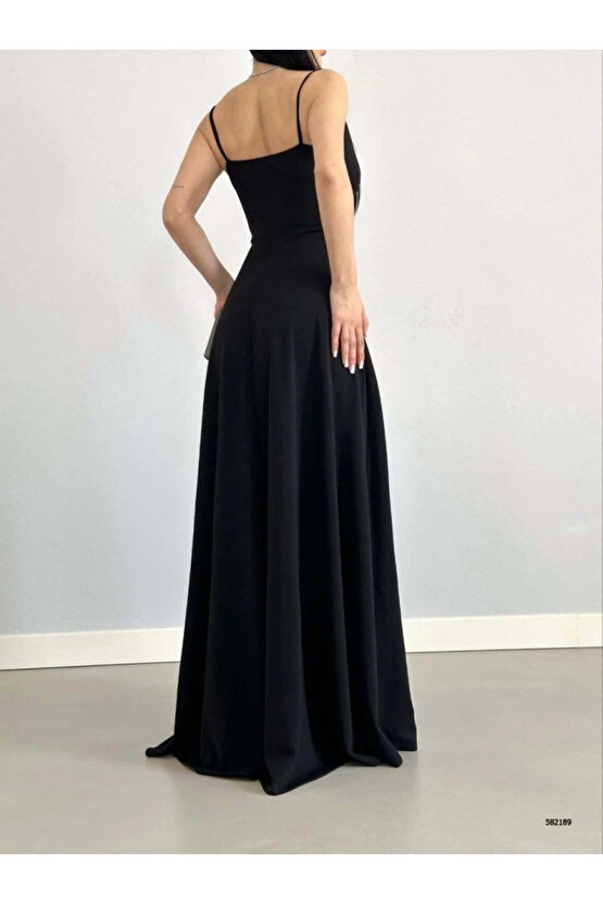 Kadın Ip Askılı Kruvaze Yaka Maxi Boy Abiye Elbise