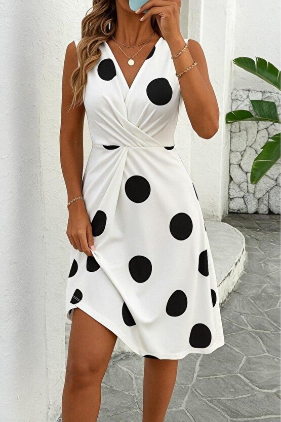 EQURİ Kadın Sıfır Kollu önden çapraz Detaylı Leopar Desenli Süprem Elbise