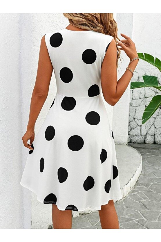 EQURİ Kadın Sıfır Kollu önden çapraz Detaylı Leopar Desenli Süprem Elbise