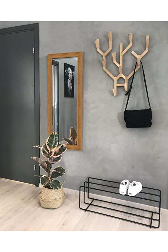 Kahverengi Dekoratif Retro Boy Teak Ayna 100 x 38 cm