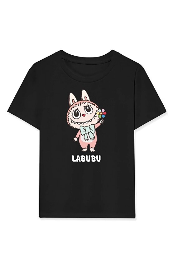 Kız Labubu Çocuk Baskılı T-Shirt - Siyah