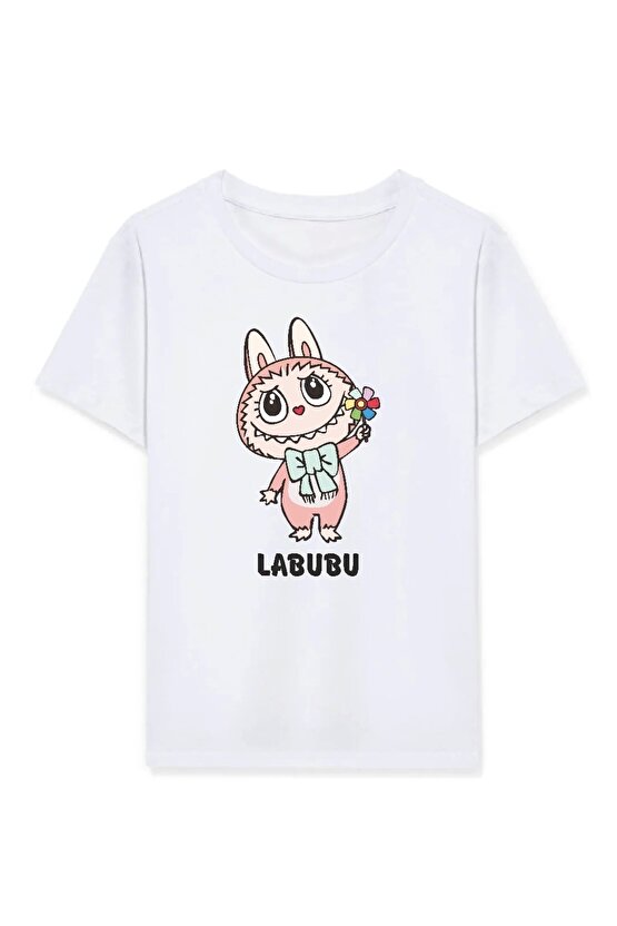 Kız Labubu Çocuk Baskılı T-Shirt - Beyaz