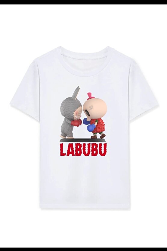 Kız Labubu Çocuk Baskılı T-Shirt - Beyaz