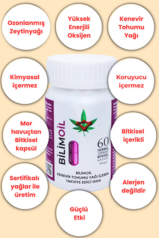 Yüksek enerjili oksijen ile kenevir tohum yağı ve zeytinyağı içeren takviye edici gıda 60 kapsül