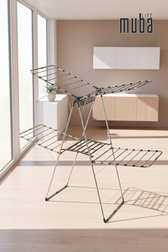 Çift 2 Katlı Çamaşır Kurutmalık Borulu Askılık 2 Katlı Çamaşır Kurutma Askısı Borulu