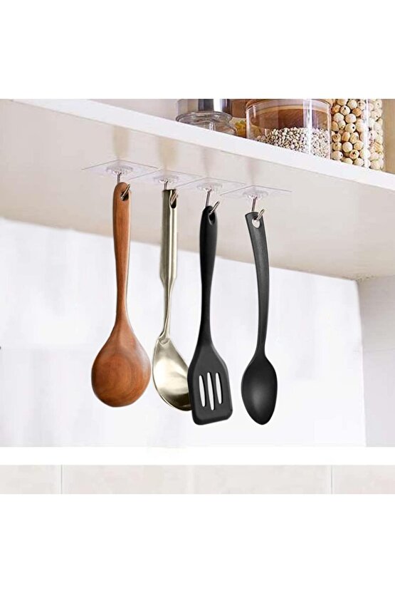 10Lu Paket- Pratik Çok Amaçlı Güçlü Şeffaf Duvar Askısı Yapışkan 304 Çelik Kancalı Mutfak Banyo Askı