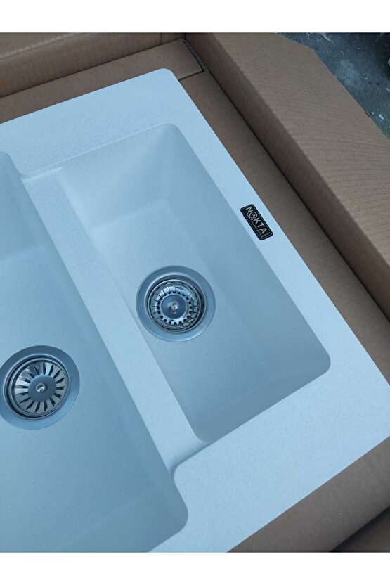 1,5 Göz hareli Beyaz 60x50 Cm Granit Evye