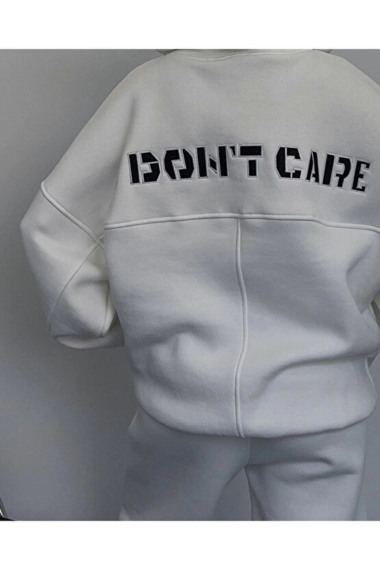 Nakış İşlemeli Üç İplik Sweat Takım- Beyaz