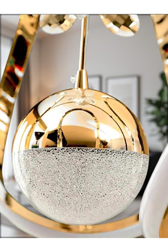 Damla Tek Toplu Taçlı Ledli Gold 3 Renk Ledli - Led Avize Aydınlatma