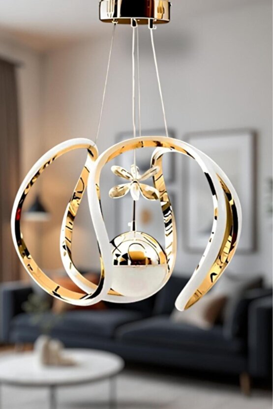 Damla Tek Toplu Taçlı Ledli Gold 3 Renk Ledli - Led Avize Aydınlatma