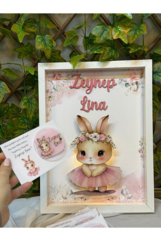 Ledli Bebek Kapı Süsü ve 10 Adet Aynı Konsept Magnet Hediyelik Kartlı, Jelatinli