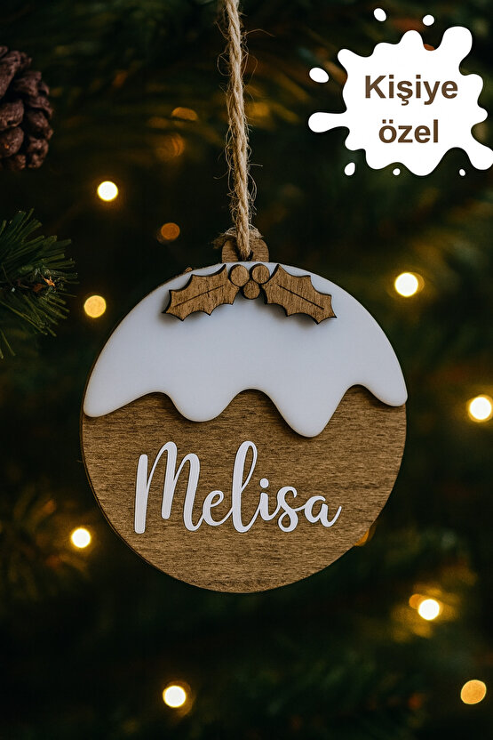 Ahşap İsme Özel Yılbaşı Ağaç Süsü İsimli  hatıra yılbaşı ağacı süsü  Yılbaşı pudingi