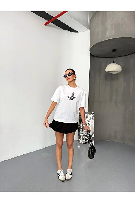 Kısa Kol Baskılı T-shirt - Beyaz