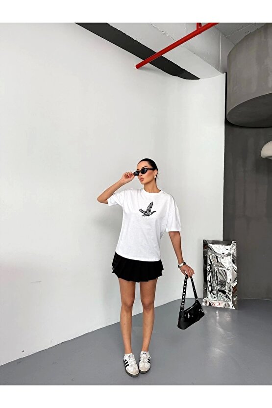 Kısa Kol Baskılı T-shirt - Beyaz