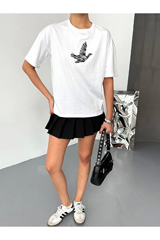 Kısa Kol Baskılı T-shirt - Beyaz