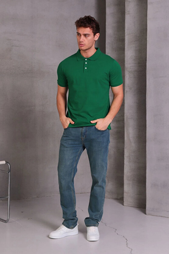 Erkek Slim Fit Pamuklu Yumuşak Doku Nefes Alan Kumaş Yakalı Tişört