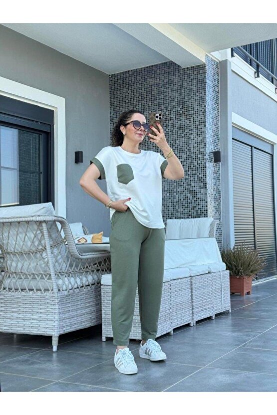 Kadın Kristal Kumaş Garnili Cep Detaylı Ikili Takım