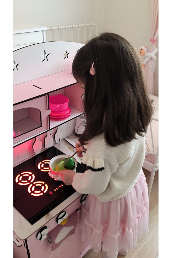 Su Akan Ankastreli Ledli Ahşap Oyuncak Mutfak - 6mm ve 3mm seçeneğiyle