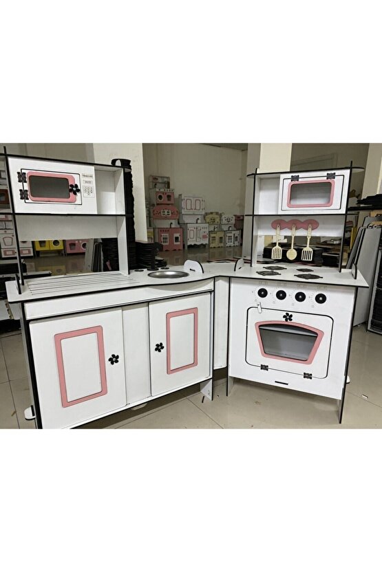 Ahşap Oyuncak Mutfak, L Model, Oyuncak Mutfak, Montessori Mutfak, Mutfak Seti Oyuncak