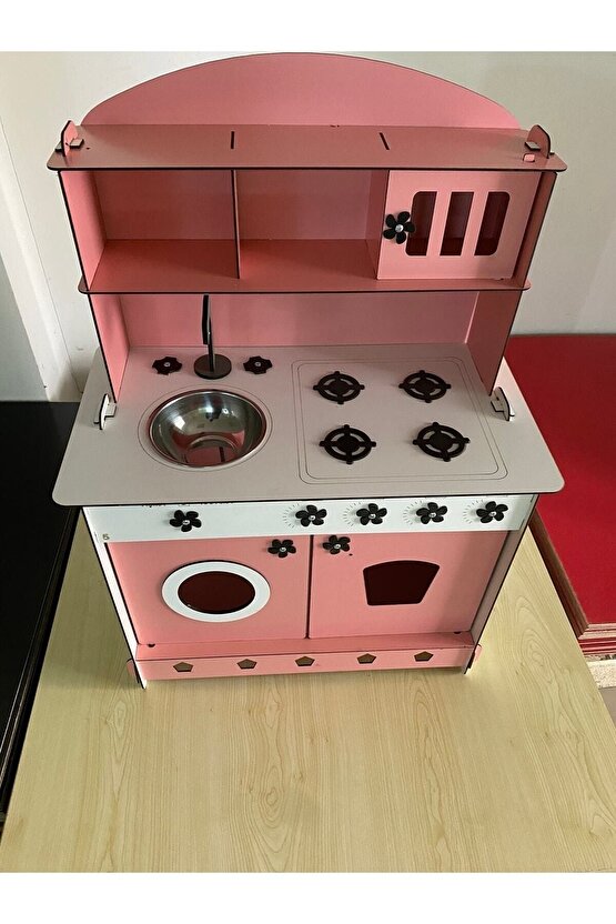 Montessori Eğitici Ahşap Oyuncak Mutfak Dolabı Pembe 3mm 84x60