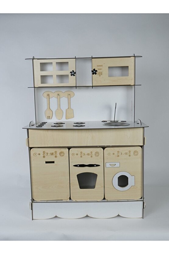 3 Kapaklı Ahşap Oyuncak Mutfak