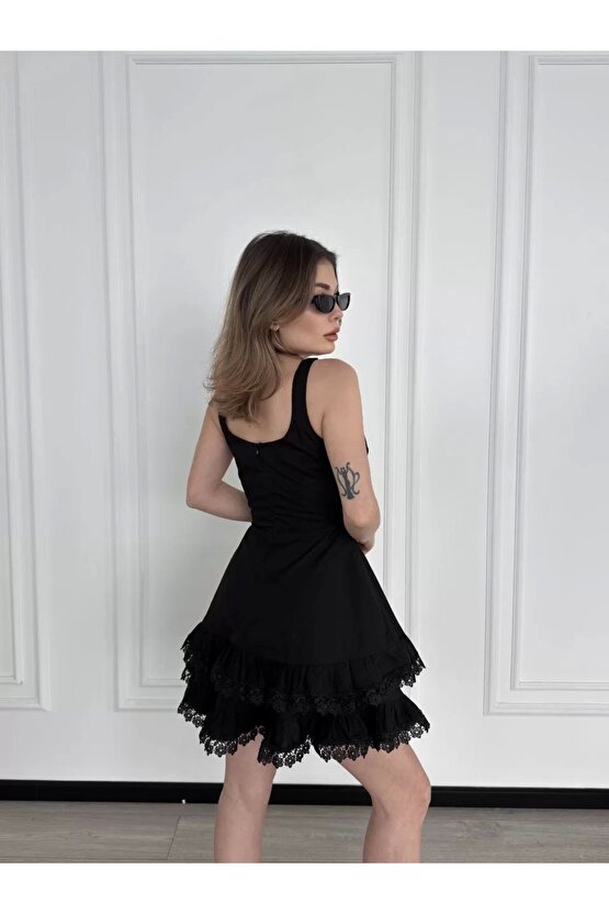 Mini Askılı Elbise - Siyah