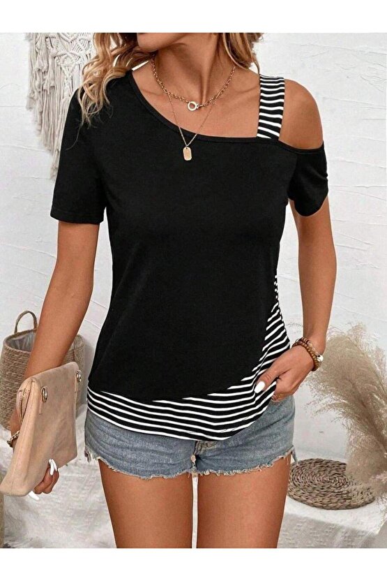 Kadın Kısa Kollu Omuzdan Askılı Viskon Bluz