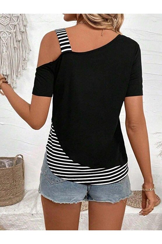 Kadın Kısa Kollu Omuzdan Askılı Viskon Bluz