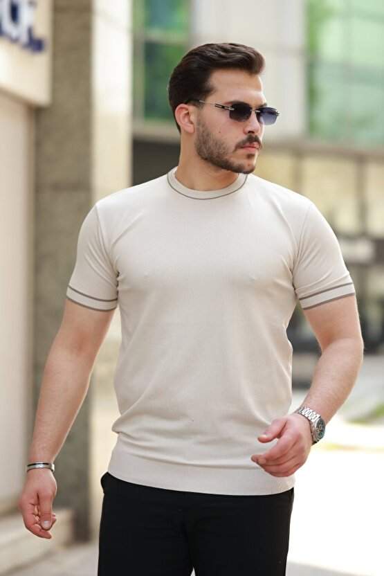 MyTerrax Erkek Bisiklet Yaka Ribanalı Kısa Kollu Tshirt